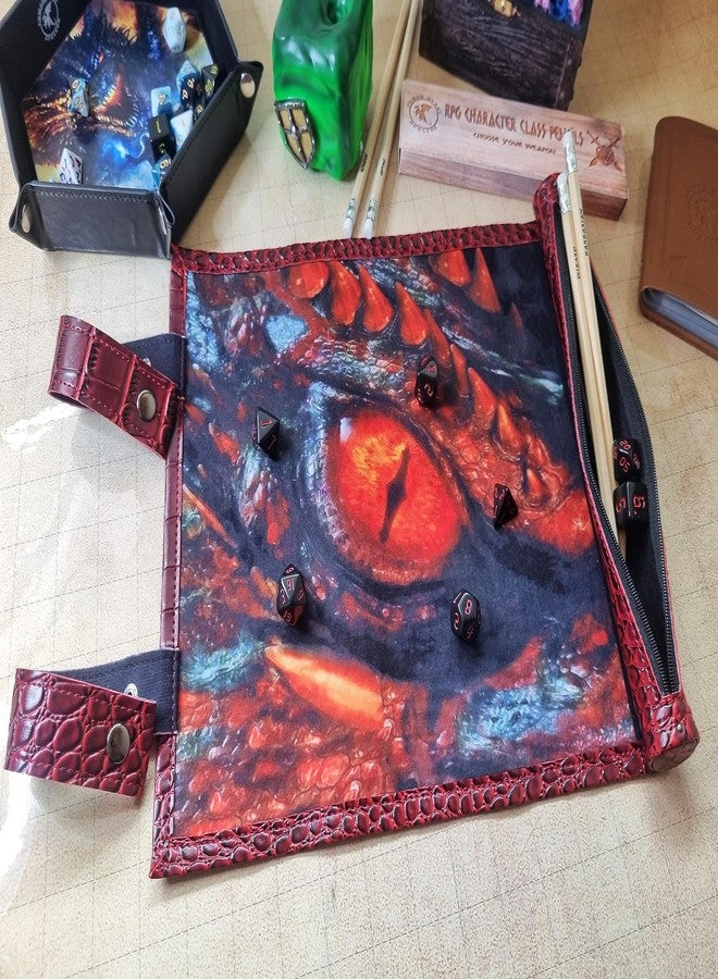 Power Beast Dungeon 2 in 1 Dragon Dice Rolling Mat & Dice Holder Dice Tray + Dice Set D&D Polyhedral DND 7pcs, Portable Foldable Gaming Scroll, Dungeons and Dragons, D&D, DND, RPG. (FIREDRAGON) - Image 4